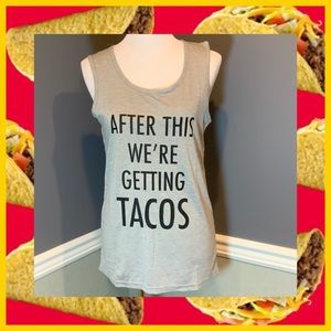 Back in stock! Grey scoop neck taco tank tee 🌮